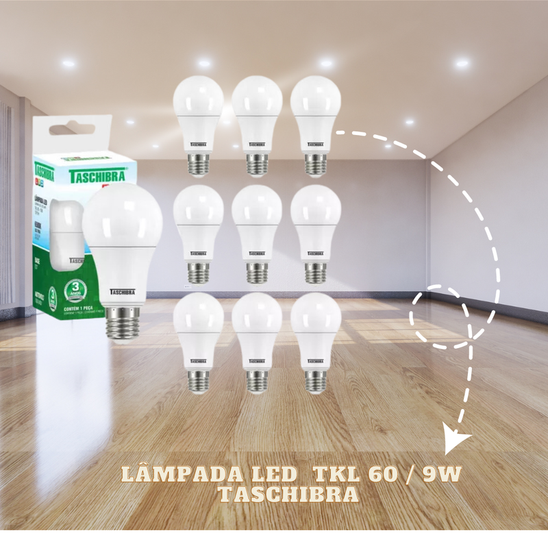 Kit 10 Lâmpadas Led TKL 60 / 9w Taschibra - 400k